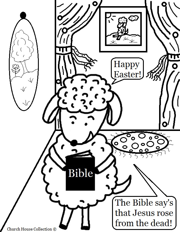 Easter Sheep With Bible Coloring Page For Sunday School